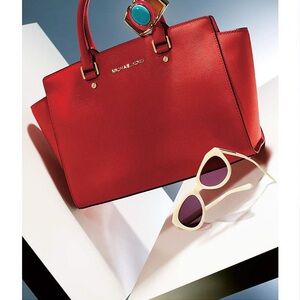 Michael Kors Red Satchel with Gold Hardware